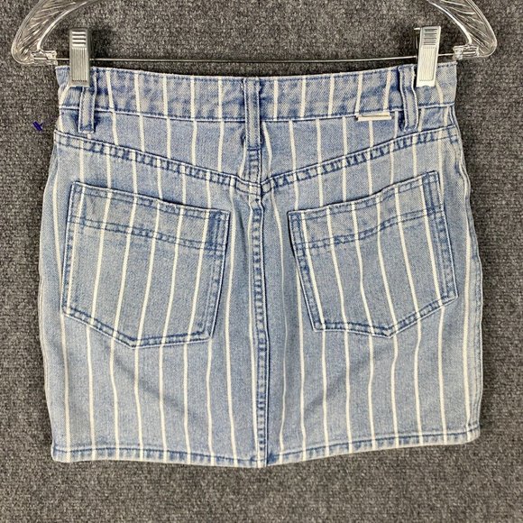 Bilabong Skirt Women's 26 Mini Striped Button Fly 100% Cotton Denim - Picture 4 of 6